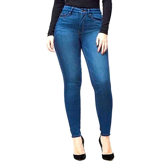 Good American Denim - Good American Good Waist Skinny Jeans Raw Hem Plus Size Dark Blue